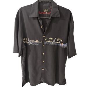 Bamboo Cay Men's Hawaiian Aloha Surfer Sailboat Embroidered Black Shirt, M